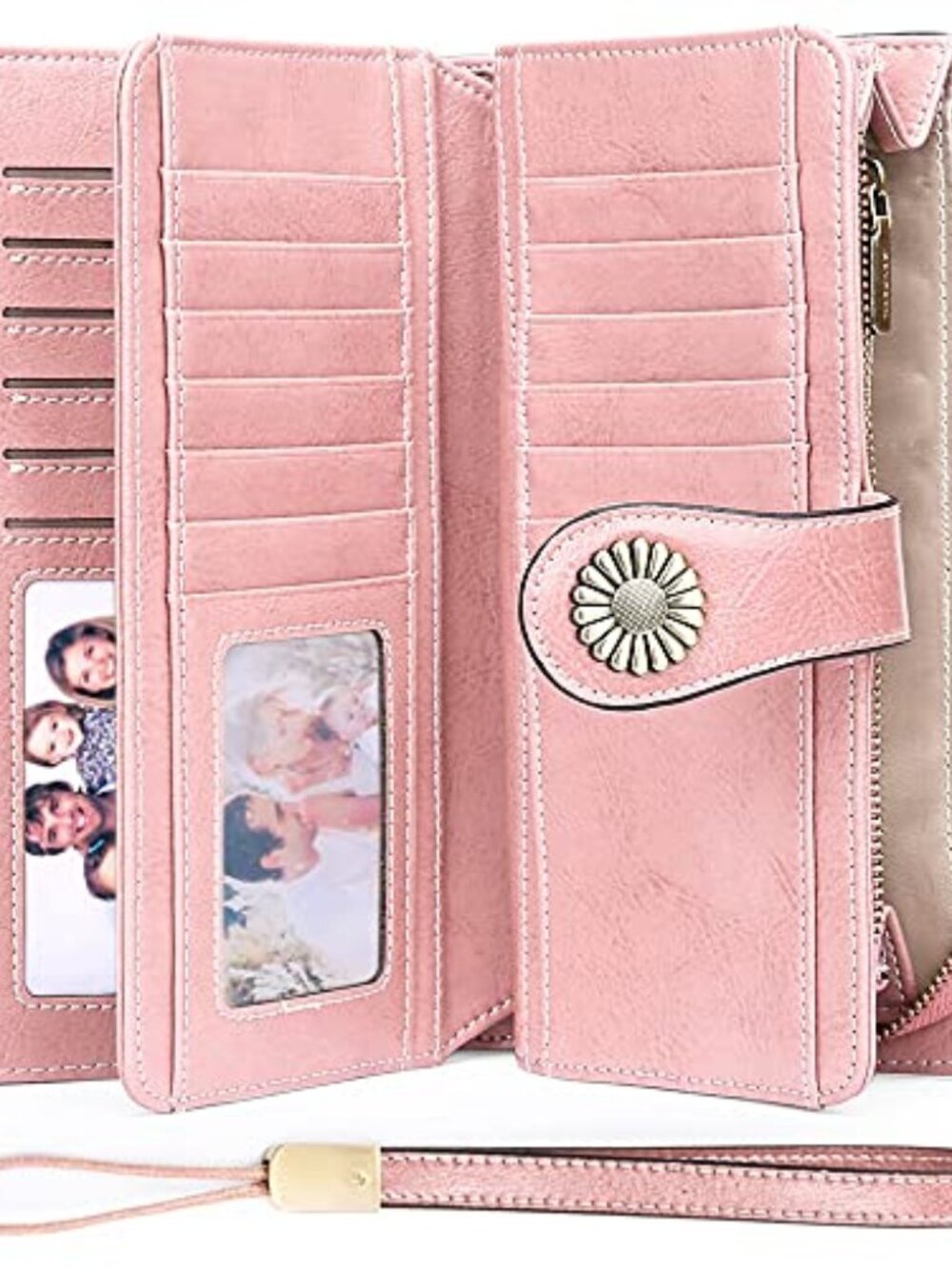 BRAND NEW Women Leather Wallet RFID Blocking Wristlet with RFID Blocking Pink